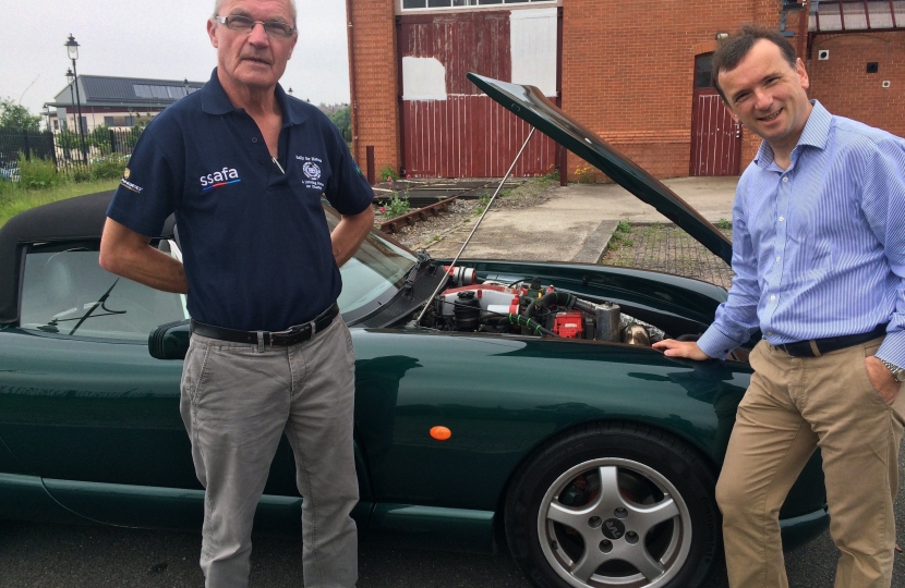 Alun and steven take a look at the car to check it is in full working order before Steven sets off in August.